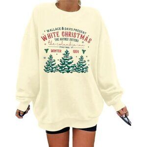Women’s White Christmas Sweatshirt - Crewneck Graphic Tree Pullover